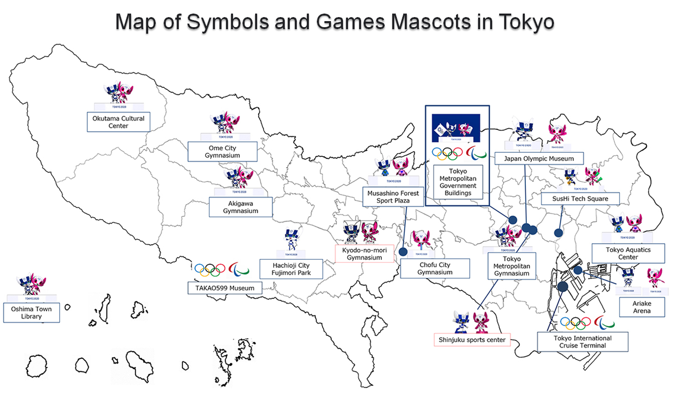 Map of Symbols and Games Mascots in Tokyo