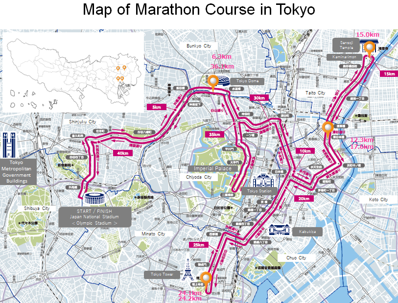 Map of Marathon Course in Tokyo