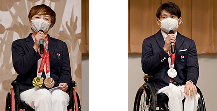 画像：山崎悠麻選手（バドミントン）（左）、豊島英選手（車いすバスケットボール）（右）