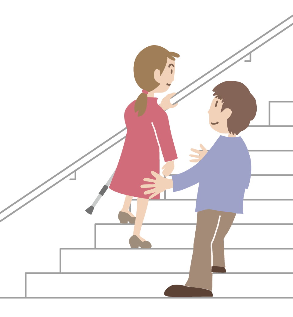 イメージ図：階段を上るときは、斜め後ろから介助する