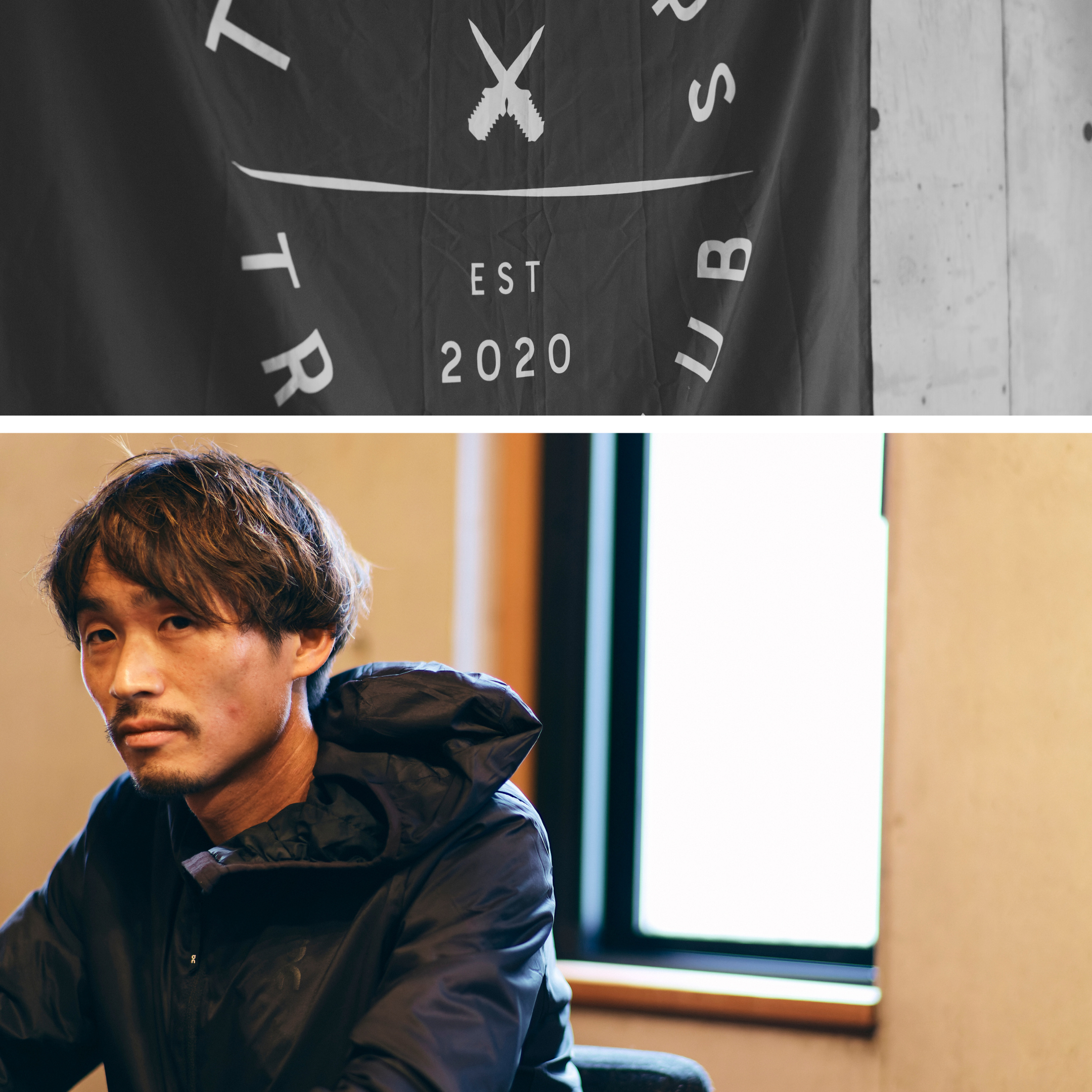 TWOLAPS TCの旗と横田さんの写真