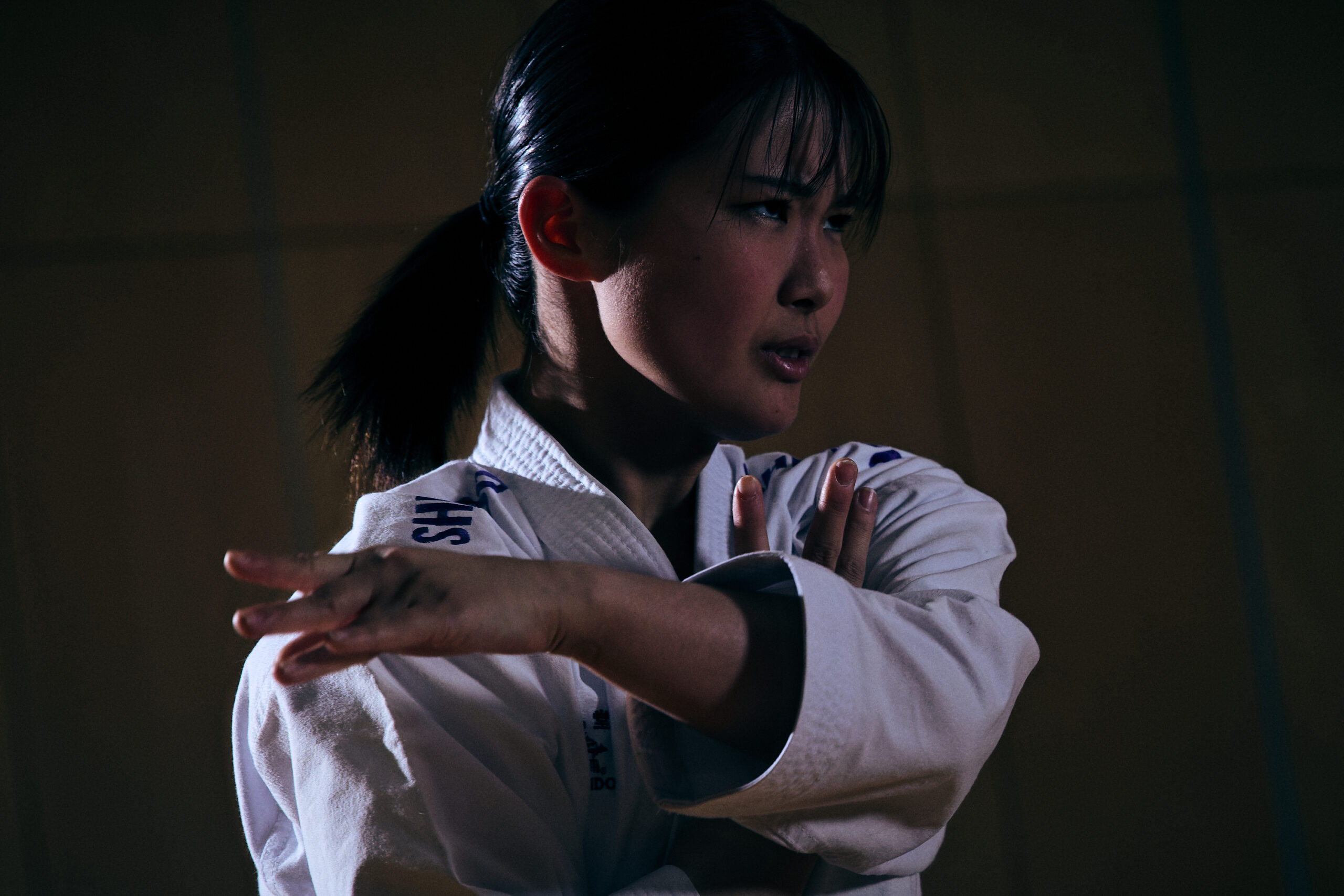 The photo of Ogura in a kata pose.